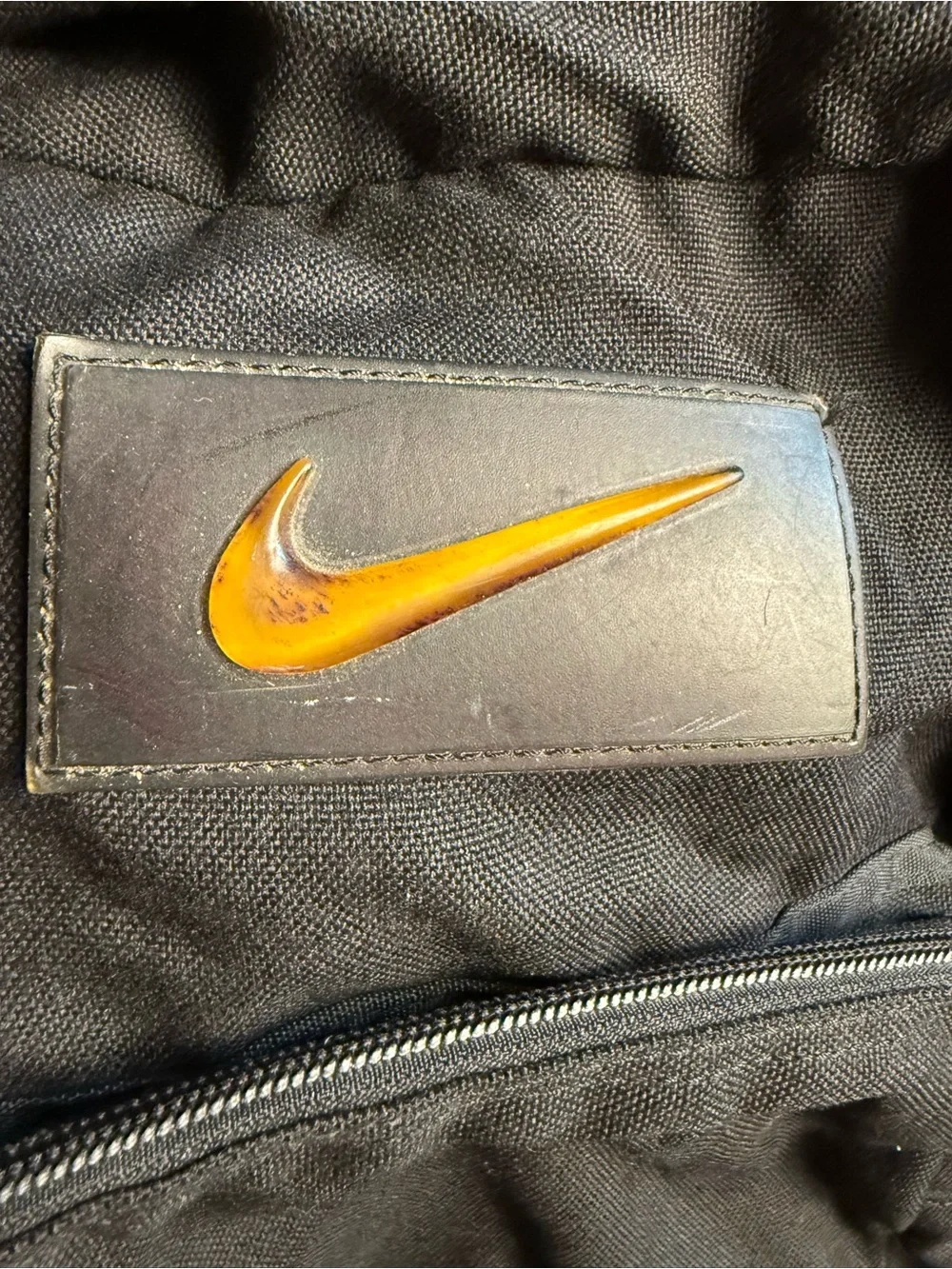 Vintage 90s Nike Backpack Black Brown Suede Leather Bottom Center Swoosh